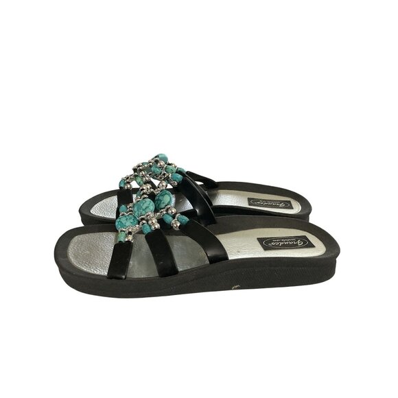 Grandco Women's Size 10 Black Turquoise Embellished Beaded Sandals shoes - Picture 3 of 8